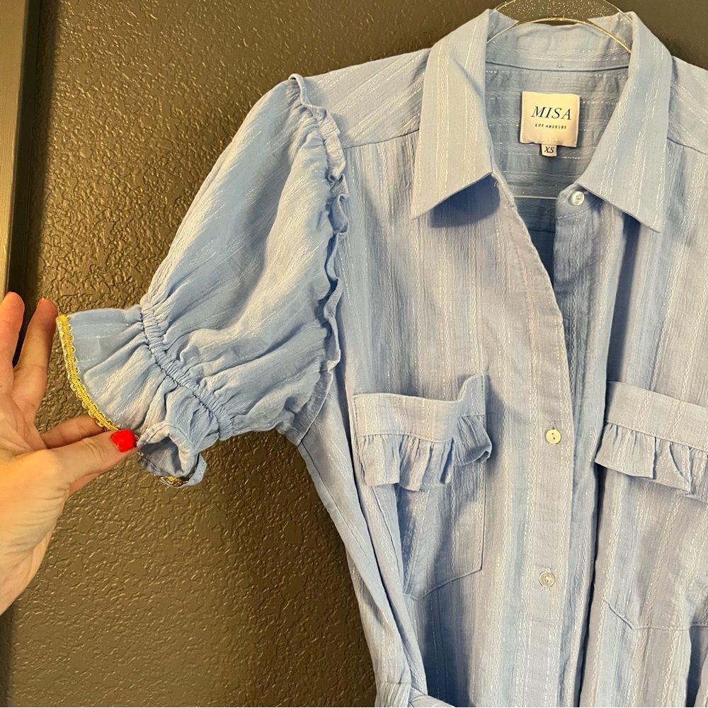 MISA LOS ANGELES • Kyla Metallic Blue Puff Sleeve Dress XS - Picture 6 of 13